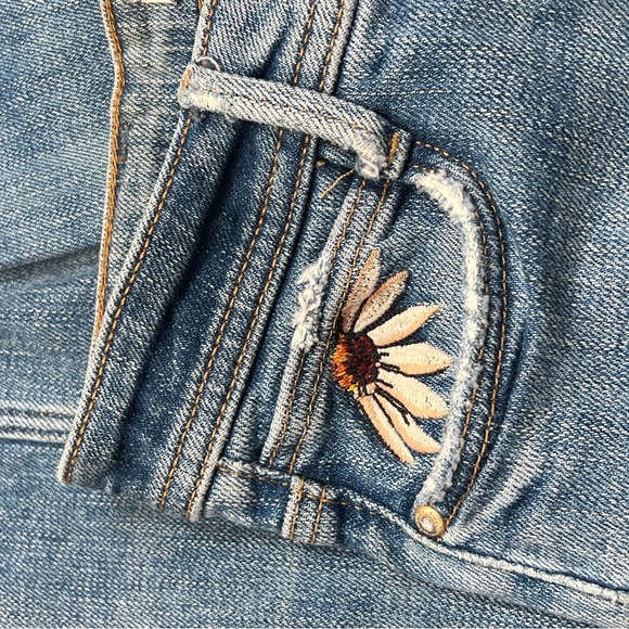 Zara Shredded Embroidered Blue Jeans 00 Distressed Boho High Waisted Cottagecore - Picture 7 of 11